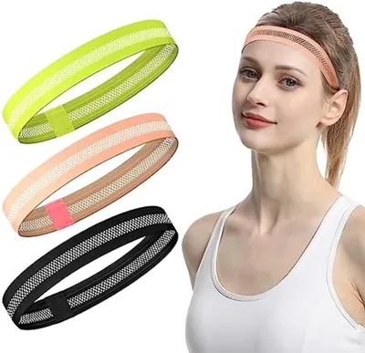 Produktbild von PolkaHome® Sport-Stirnbänder Set – 3 Stück dünne elastische Schweißbänder, rutschfeste Haarbänder für Yoga, Fitness, Laufen, Radfahren