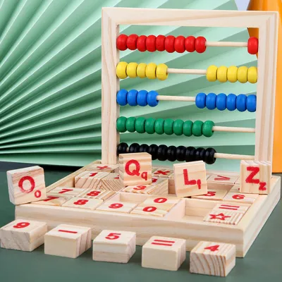 Immagine prodotto di Blocchi matematici in legno, apprendimento precoce educativo, colori vivaci, sviluppo delle capacità, giocattolo con tavola per contare