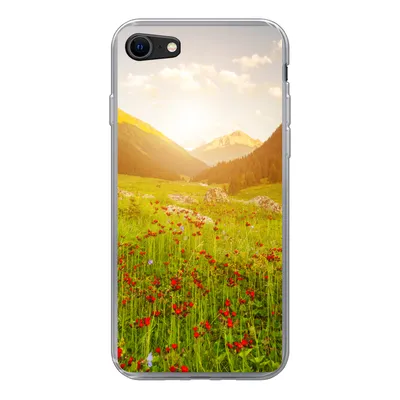 Produktbild von MuchoWow® Handyhülle Schutzhülle Hülle für iPhone SE 2022 Blumen - Berg - Sonne Silikon Softcase Handy Hülle - Schutzhülle