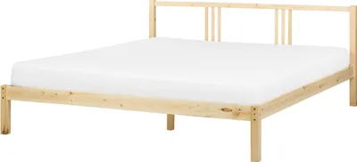 Produktbild von BELIANI Bett Hellbraun Kiefernholz mit Lattenrost 180 x 200 cm Hohes Kopfteil Lattenoptik Klassisch Skandinavisch Schlafzimmer Holzbett Doppelbett