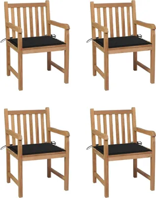 Produktbild von Gartenstühle 4 Stk. mit Schwarzen Kissen Massivholz Teak