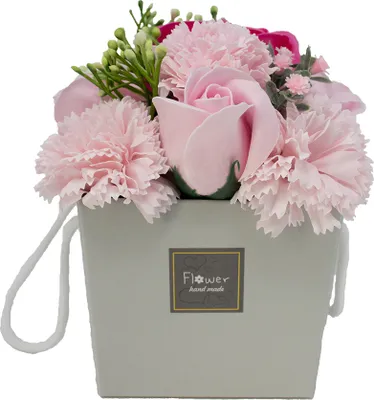 Produktbild von Seifenblumenstrauß - Rosa Rosen und Nelken