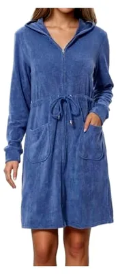 Produktbild von Leichter Kurz-Bademantel für Damen aus weichem Frottee mit Kapuze und Reißverschluss, ideal für Sauna und Zuhause