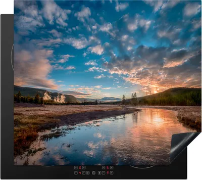 Produktbild von KitchenYeah© Herdabdeckplatte Fluss in Montana , 59x52cm, Küche Deko, Glaskeramikkochfeld Herdabdeckung, Abdeckplatte fùr Kochfeld