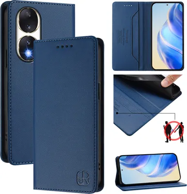 Produktbild von Lederhülle für Honor 90 Hülle Flip Brieftasche Kartenfächern Ständer Schutzhülle Blau