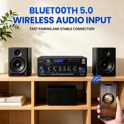 Productafbeelding van Versterker Bluetooth 2.1 Kanaal - 400 W Piekvermogen - USB SD FM AUX RCA - Zwart - HiFi Audio Versterker