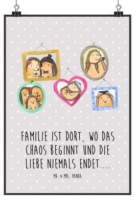 Produktbild von Mr. & Mrs. Panda Bild Igel Familie DIN A0 - Grau Pastell - Geschenk, Poster, Mama, Muttertag, Bilder, Wandbild, wanddeko, drucke, kunstdruck, Liebe