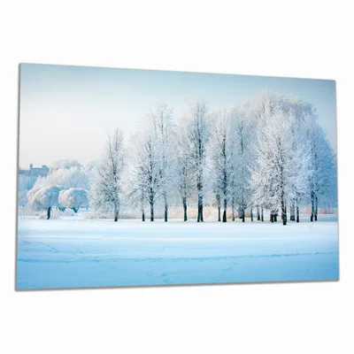 Produktbild von Wallario Herdabdeckplatte aus Glas, Größe 90 x 52 cm 1-teilig, Motiv Verschneite Bäume in einer Winterlandschaft