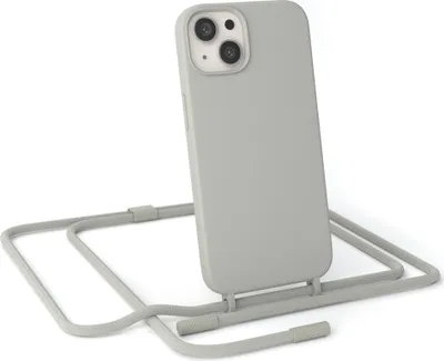 Produktbild von EAZY CASE Handykette Silikon Premium kompatibel mit Apple iPhone 13 Handyhülle mit Umhängeband, Handykordel mit Schutzhülle, Silikonhülle, Hülle mit Band, Kette für Smartphone, Taupe