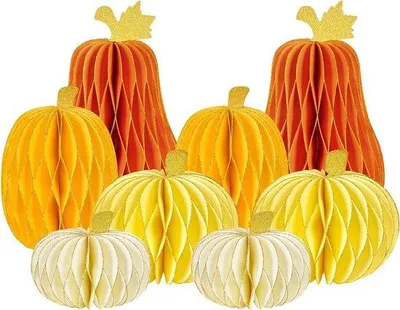 Produktbild von Kürbislampions 8 Stück orange cremefarbene Wabenpapier