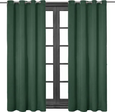 Produktbild von 2 Stück Ösenschal Leinen Look Blickdicht 140 (B) x 245 (L) Ösenvorhang Ösengardine Gardine Gardinen Ösen Vorhang Vorhänge Dunkelgrün