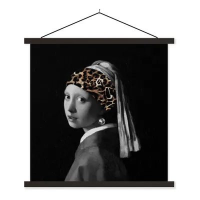 Produktbild von MuchoWow® Textilposter Das Mädchen mit dem Perlenohrring - Alter Meister - Pantherdruck 40x40 cm mit schwarzem Rahmen - Fotos
