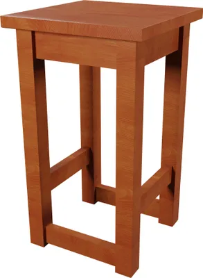 A wooden stool on a white background.