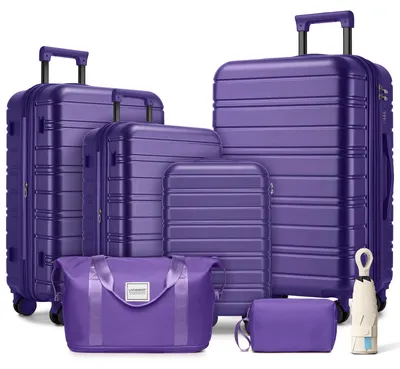 Image de Ensemble de bagages 6 pièces, valises à coque rigide, extensibles, roulettes, 48 x 31 x 78 cm, violet foncé