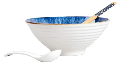 Zdjęcie produktu dla Zestaw do ramenu HOMLA SALADO, niebieski z brązowym kółkiem, 21 cm