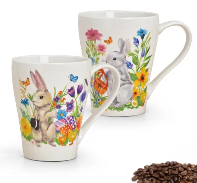 Produktbild von Kaffeetassen 2er Set Ostern Frühling Osterhase Blumen