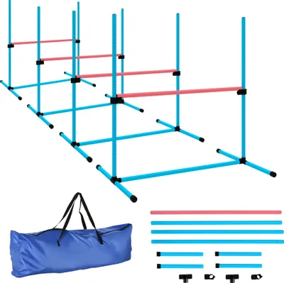 Obrázok produktu pre PawHut agility set pre psov 4-dielna výškovo nastaviteľná súprava agility vybavenia skoková tyč súprava skoková tyč so 4 prekážkami prenosná taška koordinácia tréningová skoková tyč súprava na tréning hier