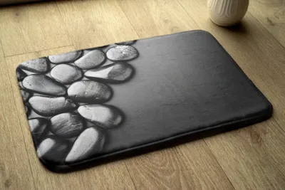 Produktbild von Badteppich Saugfähige - Badezimmer Teppich - Rutschfester Badvorleger Badematte - 90x60 cm - Schwarze Steine