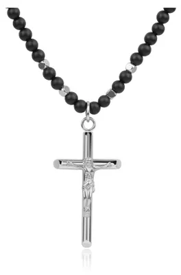 Immagine prodotto di Collana con rosario di perle di onice e ciondolo a croce, per uomo