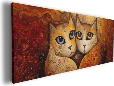 Produktbild von Wallario Premium Leinwandbild Goldene Katzen in Größe 80 x 200 cm
