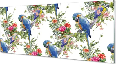 Produktbild von Glasbilder 125x50 Wandkunst Vögel auf einem Zweig mit Blumen