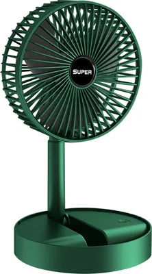 A green portable fan is shown against a white background.