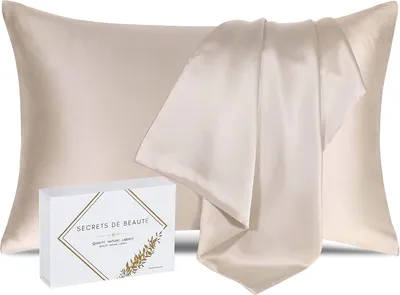 Image de Housse de coussin en soie, 25 momme, couleur champagne, 40 x 60 cm