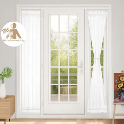 Produktbild von Sichtschutzvorhänge für Seitenlichter Französische Türvorhänge für Glastürfenster Stangentasche Lichtfilterung Fensterbehandlung für Eingangstür Weiß