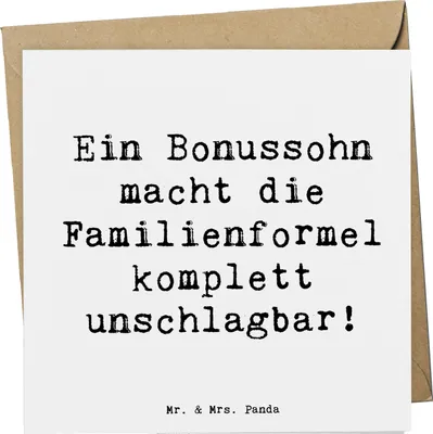 Produktbild von Mr. & Mrs. Panda Klappkarte Spruch Unschlagbarer Bonussohn - Weiß - Geschenk, Stiefsohn, Familie, Grußkarte, Glückwunschkarte, Geburtstage, einzigartige Designs