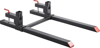 Zdjęcie produktu dla Widły do palet SucceBuy o udźwigu 907 kg, zaciskana karetka wideł, długość całkowita 1090 mm, regulowany drążek stabilizujący do osprzętu ciągników, ładowarek i ładowarek o sterowaniu burtowym, czarne
