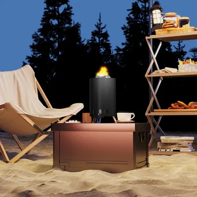 Produktbild von für Camping und Outdoor, Feuerschale Ø16x25cm aus Edelstahl Feuerstelle mit Schürhaken Rauchfreie Feuerschalen Schwarz