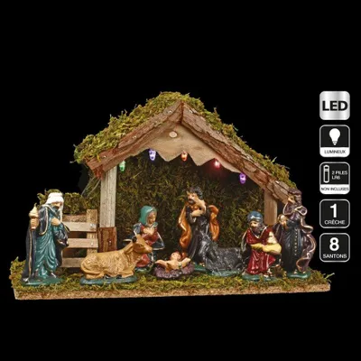 Produktbild von FEERIC LIGHTS & CHRISTMAS Weihnachtskrippe und 5 LEDs - 8 Porzellan Santons - Gut