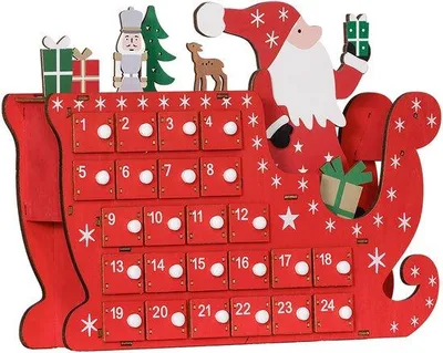 Produktbild von Kerstkalender mit 24 Schiebetüren, Selbstbaudeko, Rote MDF-Box, 22,5 x 8 x 36 cm