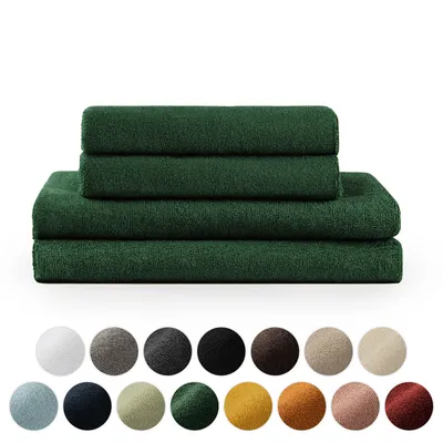 Produktbild von Blumtal Premium Frottier Handtücher Set mit Aufhängschlaufen - Baumwolle  , weich, saugstark - 2X Badetuch (70x140 cm), 2X Handtuch (50x100 cm), Dunkelgrün
