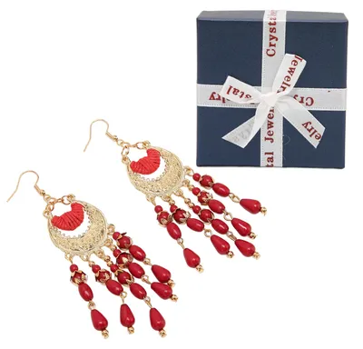 Produktbild von 2 Stück Quasten-Ohrringe im Vintage-Stil, leicht, rot, baumelnd, mit Aufbewahrungsbox für Weihnachtsgeschenke