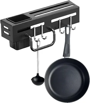 Produktbild von Multifunktionaler Messerhalter zur Wandmontage mit stanzfreien Haken für Messer, Löffel, Essstäbchen, Lappen und Küchenutensilien in Küche, Zuhause oder Hotel