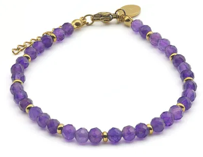 Produktbild von LAVISA Granat Edelstein Armband - 4mm Perlen - Echte Naturstein Perlen | Kristallperlen, Heilsteine | Onesize mit Verlängerung (Amethyst)