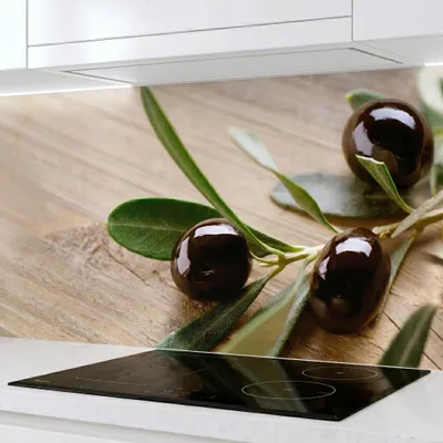 Produktbild von Küchenrückwand Olivenzweige 60x300 cm – monolithische ABS-Platte mit Direktdruck, Spritzschutz Küche & Bad, Fliesenspiegel