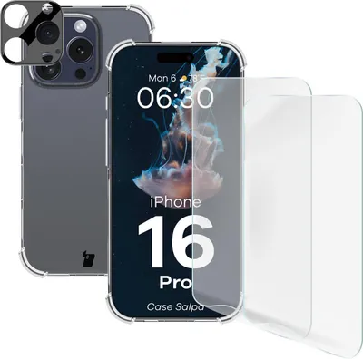Produktbild von Bizon Case Clear Pack Hülle + 2x gehärtetes Glas + Objektivglas Apple iPhone 16 Pro