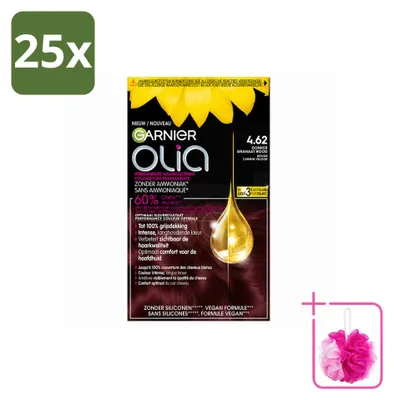 Obrázok produktu pre 25 ks farby na vlasy Garnier Olia 4.62 – tmavá granátová – permanentná – bez amoniaku – balenie