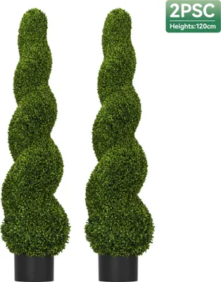 Obrázok produktu pre XINZI – sada 2 ks umelých rastlín so špirálovitými stonkami, 120 cm – s kvetináčom, realistické listy, odolné, do obývačky/kancelárie/záhrady, vhodné na dekoráciu interiéru