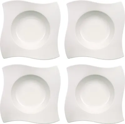 Zdjęcie produktu dla Villeroy & Boch NewWave zestaw 4 talerzy do makaronu kwadratowych 28 cm biały Porcelles