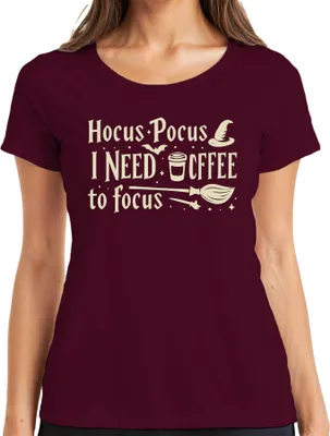 Immagine prodotto di Maglietta Hocus Pocus I Need Coffee Hexe Besen Halloween Kaffee lustig Damen, Borgogna, L
