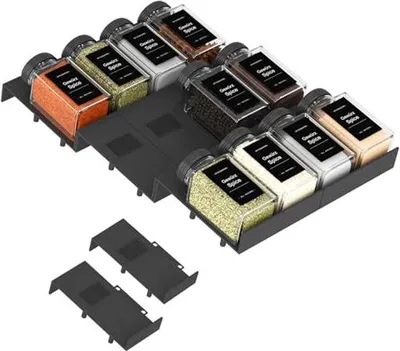 Obrázek produktu pro Ultiluxe Regál na bylinky - 12 kusů - Organizér na bylinky - Úložný systém do zásuvky - Modulární - Úspora místa - Černá - Velikost 12