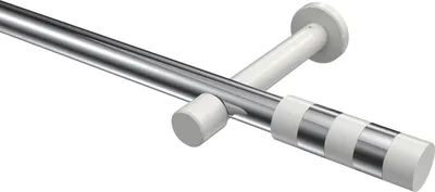Produktbild von Interdeco Gardinenstange / Vorhangstange Chrom / Weiß, Typ Prestige Mavell (Zylinder Bicolor) ohne Ringe, 20 mm Ø 1-läufig, 220 cm