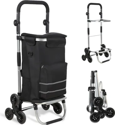 Produktbild von Izrielar 3in1 Einkaufstrolley 51L bis 50 kg klappbar abnehmbare Tasche 6 Rollen Tragegurt Treppensteiger Einkaufswagen Einkaufshilfe Trolley