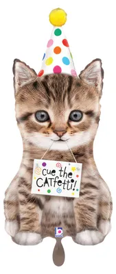 Produktbild von Folienballon Katze mit Partyhut 40 x 91cm
