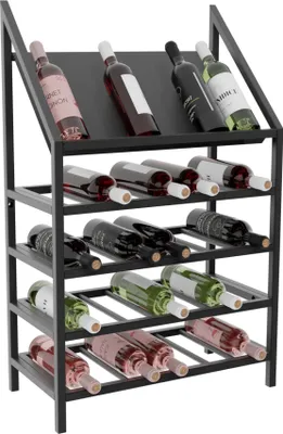 Obrázok produktu pre MetaloPro Regál Na Víno Napa – Čierny Kovový Regál Na 35 Fliaš Vína, Moderný Minimalistický Dizajn, Ideálny Do Kuchyne, Pivnice, Baru – 95×60×30cm