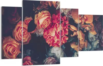 Produktbild von Bild auf Leinwand - Leinwandbild - 4 Teile - Blumenstrauß Blumen Rosen - 120x70cm - Wand Bild - Wanddeko - Wandbilder - Leinwanddruck - Bilder - Wanddekoration - Leinwand bilder - DL120x70-5002
