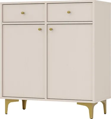 Produktbild von Kommode TOKYO 84 cm zweitürige Kommode mit zwei Schubladen, Sideboard für Wohnzimmer und Schlafzimmer, (Farbe: sandbeige)